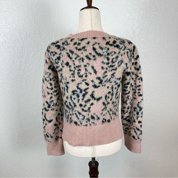 AllSaints Animal Print Cropped Aurora Crew Fuzzy Pink Leopard Sweater Women’s S - Picture 4 of 12